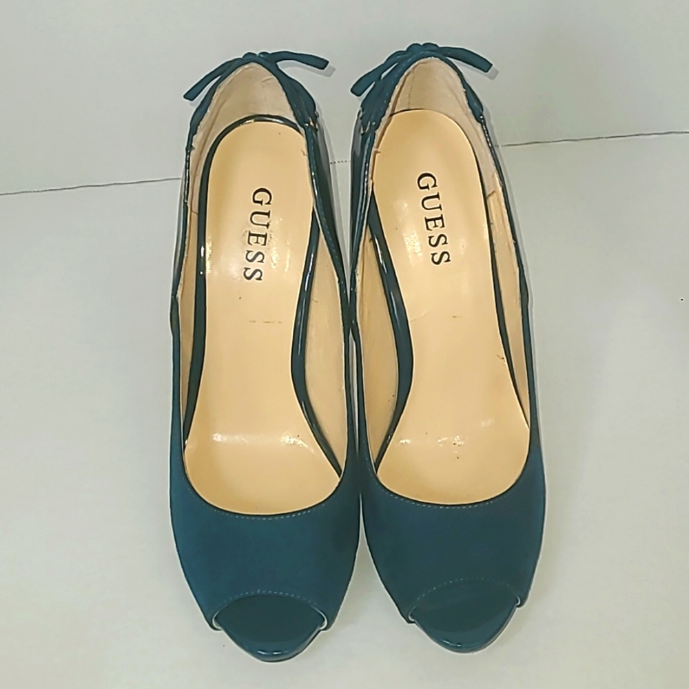 Guess Open Toe Teal Stiletto Heels Size 8.5